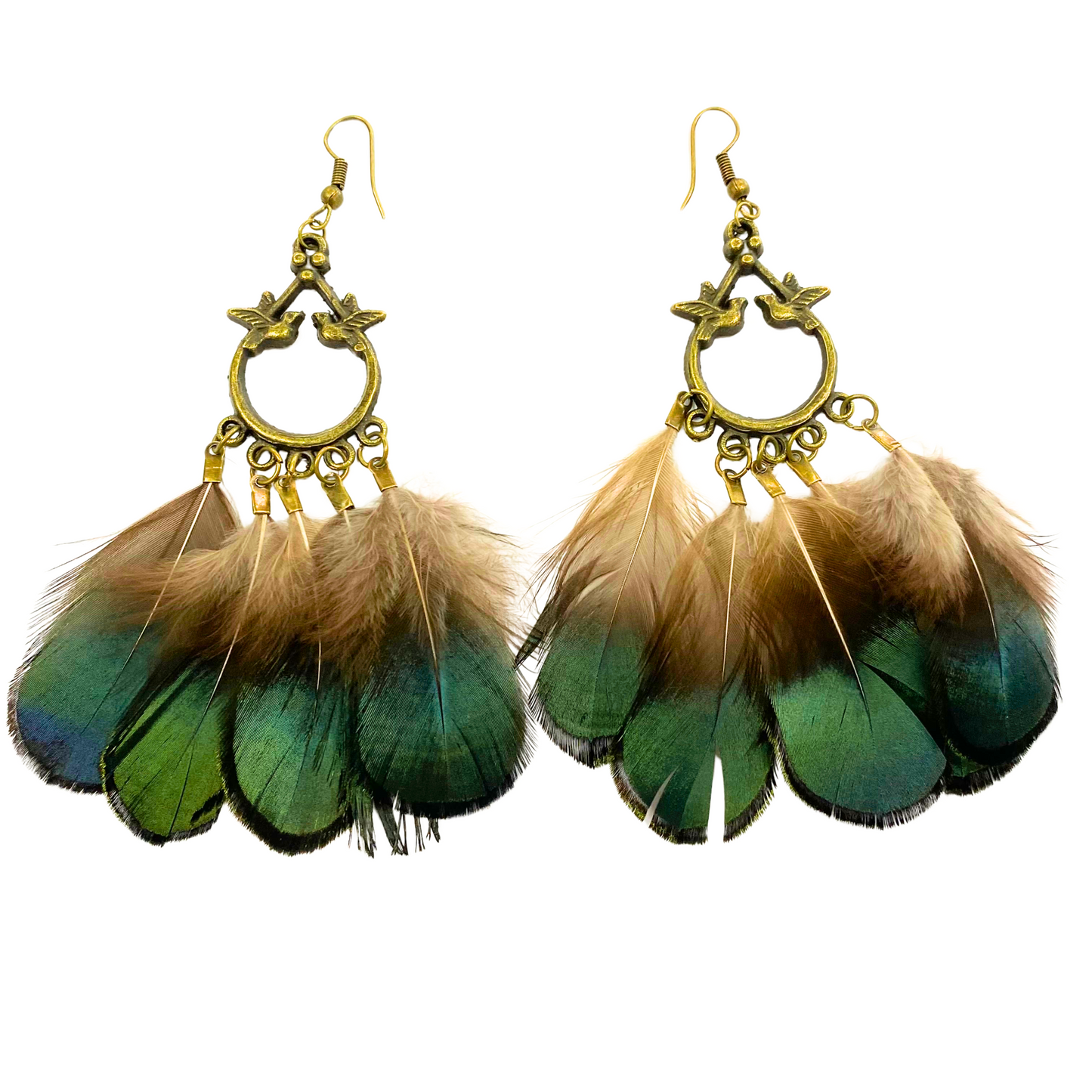 Bronze Pheasant Feather Chandelier Earrings