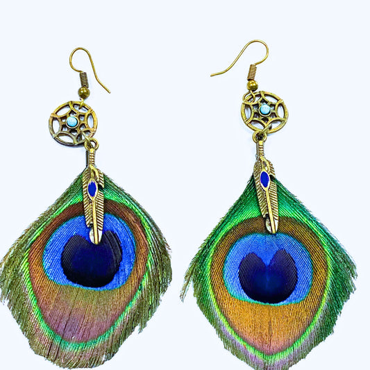 Peacock Feather Dreamcatcher Earrings