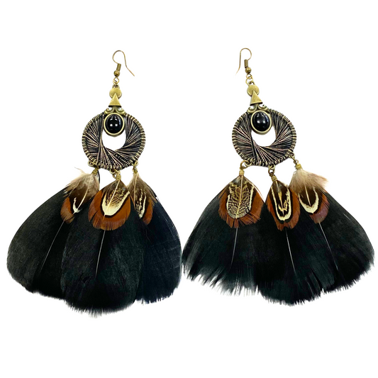 Black Goose Feather Chandelier Feather Earrings