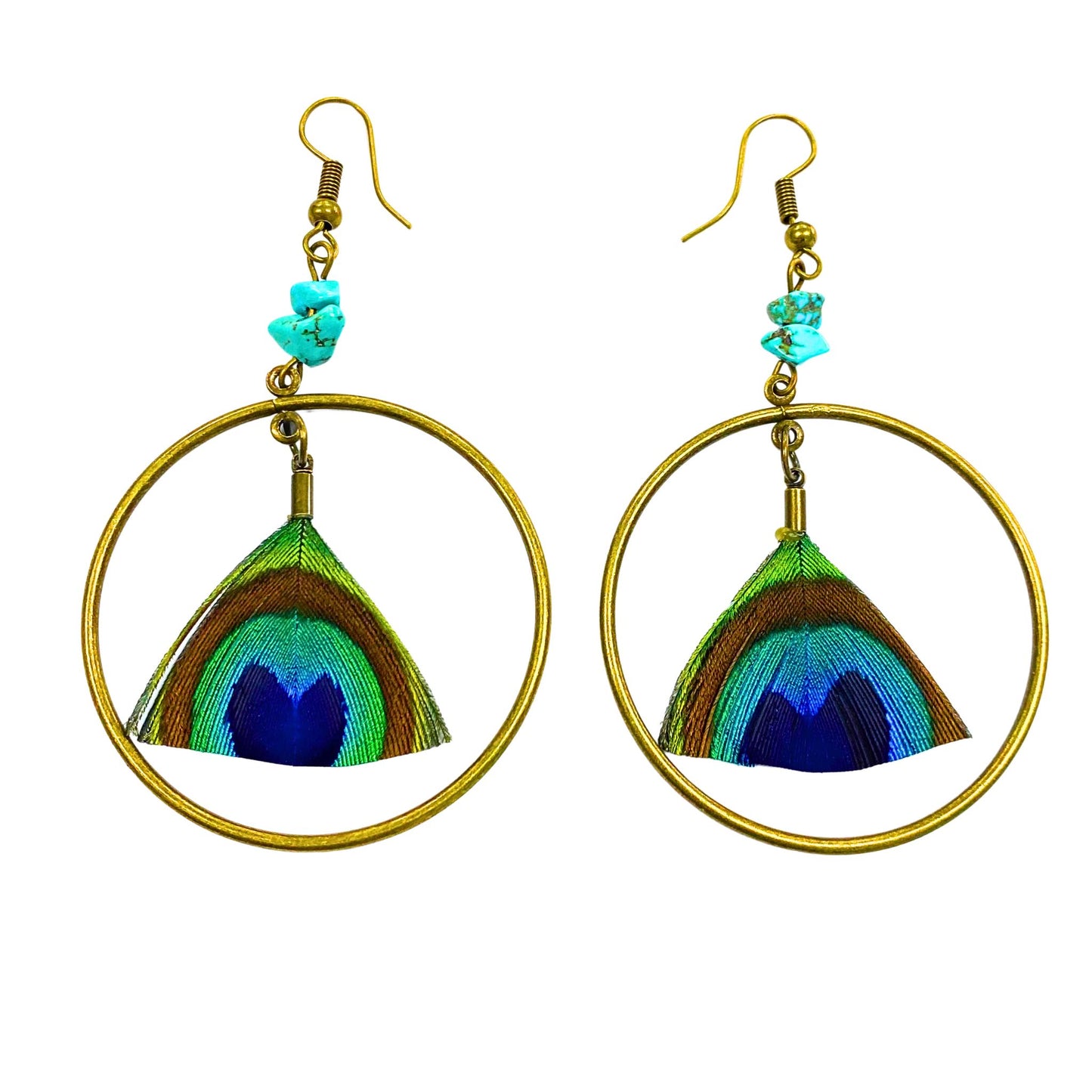 Peacock Feather Circle Hoop Earrings