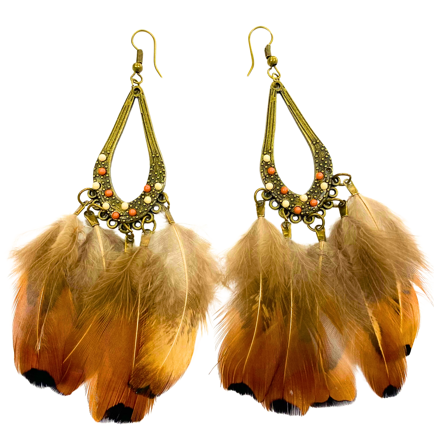 Natural Pheasant Feather Chandelier Earrings