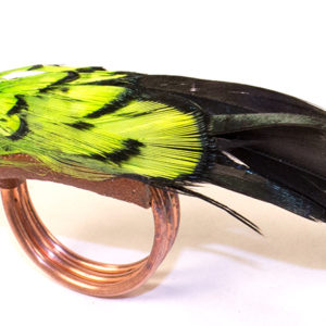 Lime & Bronze Grizzly Feather Ring