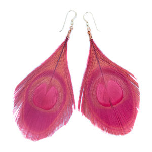 Red Round Peacock Feather Earrings