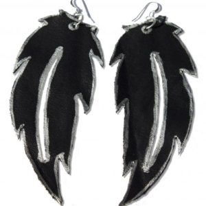 Genuine Leather Feather Black Earrings
