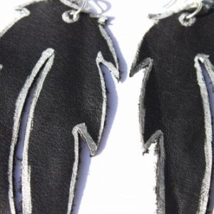 Black Leather Feather Earrings