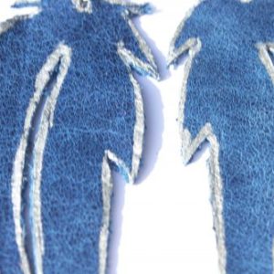 Blue/Sliver Feather Leather Earrings