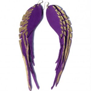 Genuine Leather Feather Purple Wings Earrings