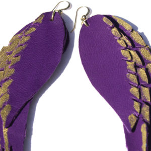 Leather Earrings Purple & Gold Sankofa Wings
