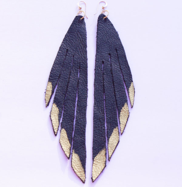 Black Leather Feather Wings Earrings