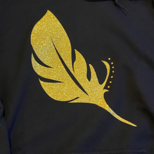 Fire Feather Glitter Hoodie – Black & Gold
