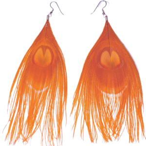 Orange Peacock Feather Earrings