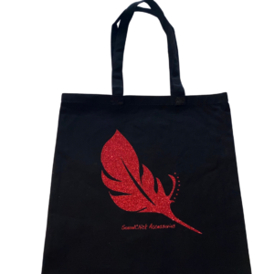 Black Canvas Tote Bag -Red Glitter Fire Feather