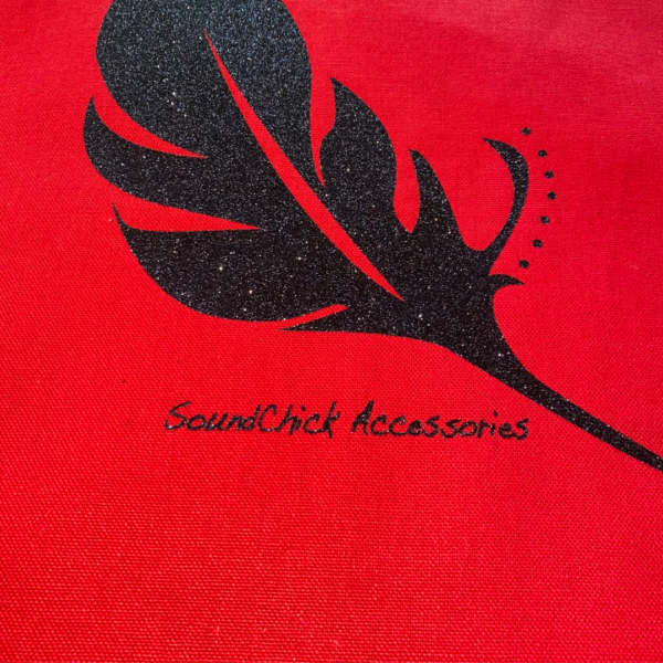 Red Canvas Tote Black Glitter Fire Feather
