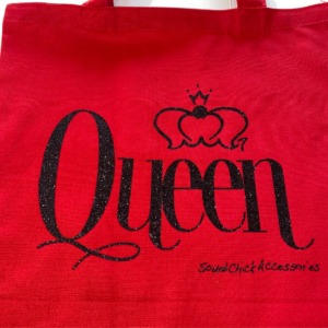 Red Canvas Tote with Black Glitter Queen Script