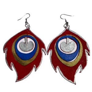 Red Leather Peacock Feather Earrings 1