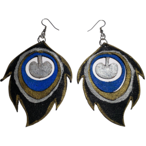Leather Peacock Feather Earrings